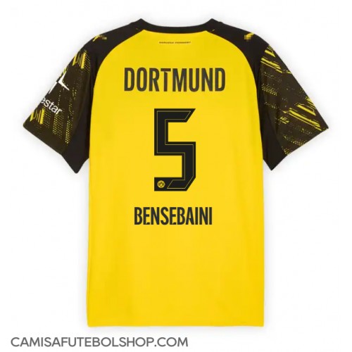 Camisa de time de futebol Borussia Dortmund Ramy Bensebaini #5 Replicas 1º Equipamento 2025-26 Manga Curta